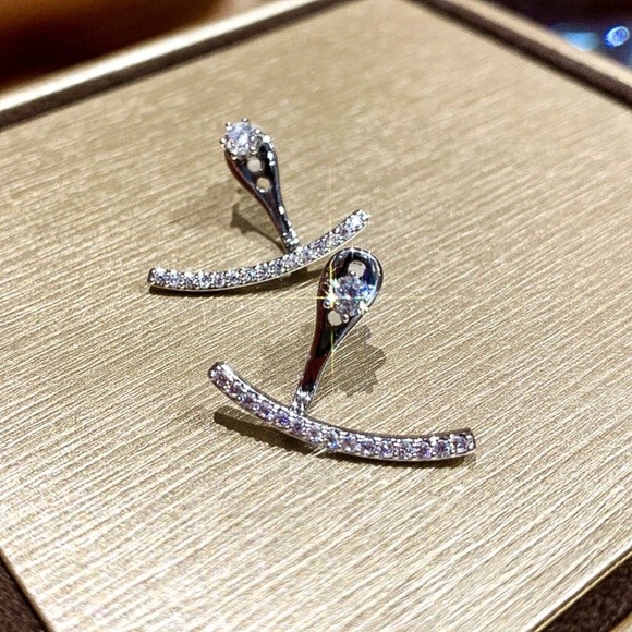 Any 2/$20! Crystal Studs w/Curved Jacket Earrings - Picture 3 of 7